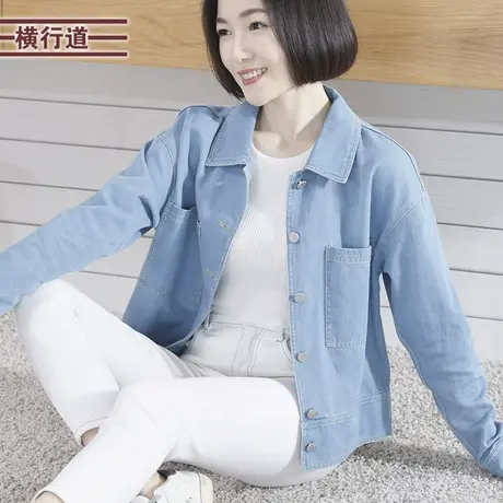 翻领全棉宽松牛仔外套纯色纯棉韩版大码外搭2023新款冬装夹克衫女图片