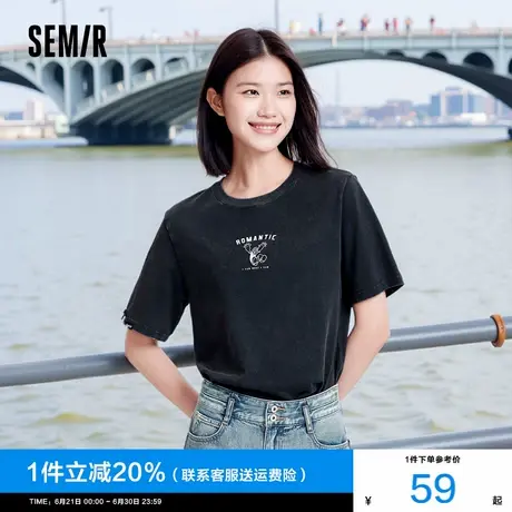 森马大力水手联名短袖T恤女图案潮流趣味夏季宽松做旧衣服复古风商品大图