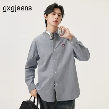 gxg.jeans男装 藏青条纹绣花宽松长袖衬衫外套 25年秋新品图片