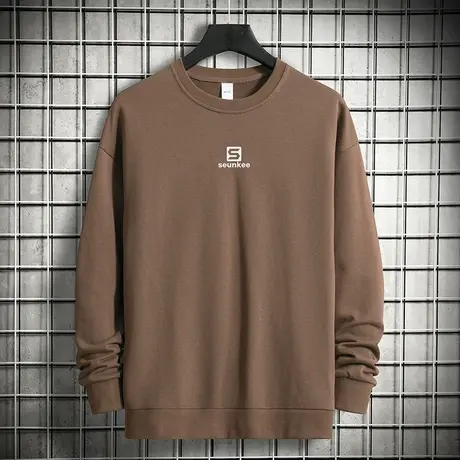 380g重磅纯棉卫衣男宽松潮流加绒加厚摇粒绒无帽上衣圆领长袖t恤商品大图