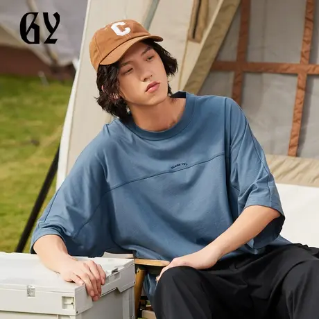 雅戈尔奥莱 GY男装夏季前胸刺绣微落肩廓形吸湿透气男士短袖商品大图