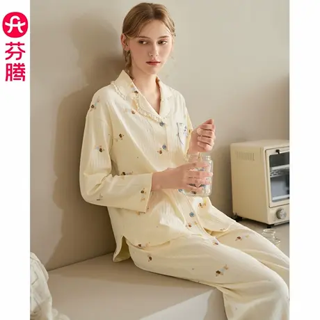 芬腾睡衣女春秋季新款纯棉长袖套装抗静电卡通甜美休闲少女家居服商品大图