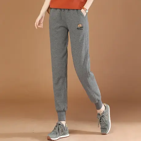 韩潮袭人松紧腰刺绣束脚加绒卫裤女2023冬季新款显瘦加厚休闲裤商品大图