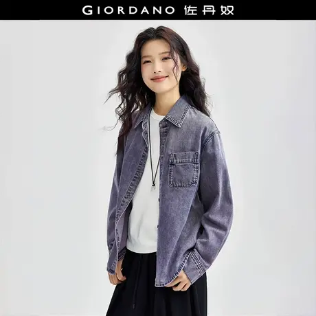 佐丹奴衬衫女装洗水单口袋宽松牛仔衬衫外套 18344510商品大图