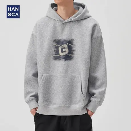 hansca美式潮牌印花连帽卫衣男2025秋季新款420g重磅宽松套头上衣商品大图