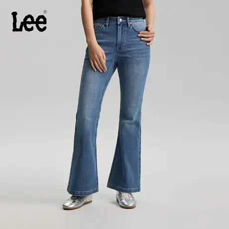 【张凌赫代言】Lee26春夏新品五袋款修身喇叭牛仔裤中蓝色女潮流图片