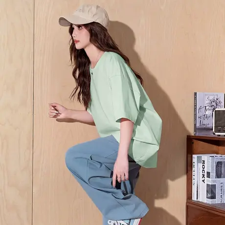 唐狮官方纯棉短袖t恤女2026新款夏大码宽松半袖打底衫内搭上衣VC商品大图