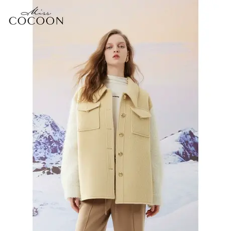 MissCOCOON美拉德撞色2023冬新款女装拼接衬衫式毛呢外套商品大图