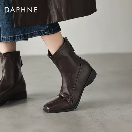 达芙妮方头瘦瘦小短靴2025新款冬季切尔西马丁皮靴子女款棕色女靴商品大图