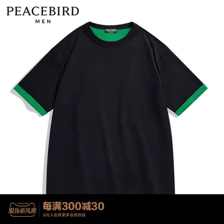 太平鸟男装 夏季小熊玩偶短袖T恤拼接时尚宽松休闲上衣男ins商品大图