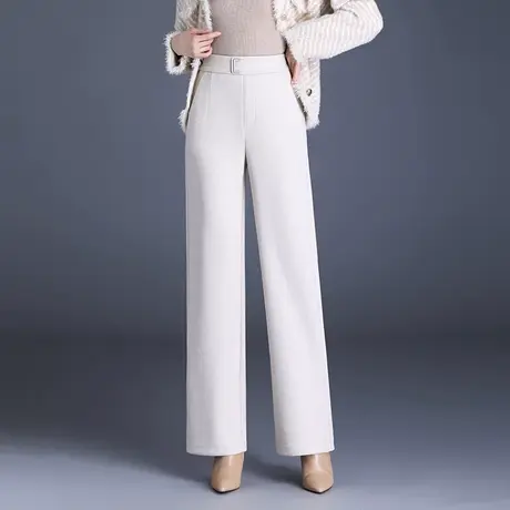 高街羊毛呢阔腿裤女秋冬2023新款高腰宽松气质长裤垂感通勤直筒裤商品大图