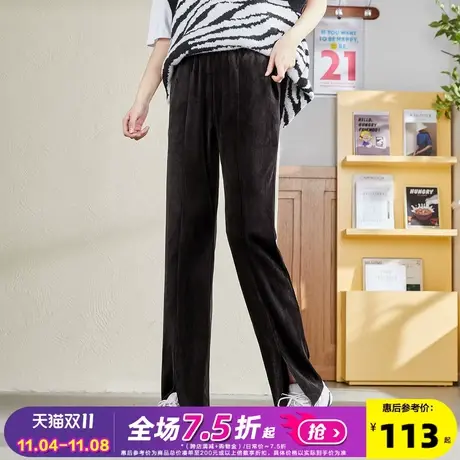 唐狮2021秋冬新款休闲裤女高腰开叉裤白色裤子潮流图片