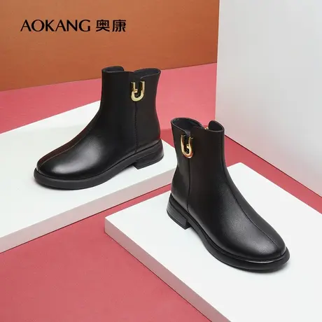 【门店发货】奥康女鞋冬季时尚女时装靴加绒保暖舒适中筒靴妈妈鞋图片