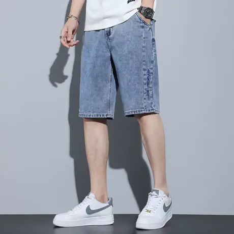 唐狮夏季男士牛仔短裤薄款经典百搭通勤直筒牛仔中裤五分裤子TG图片