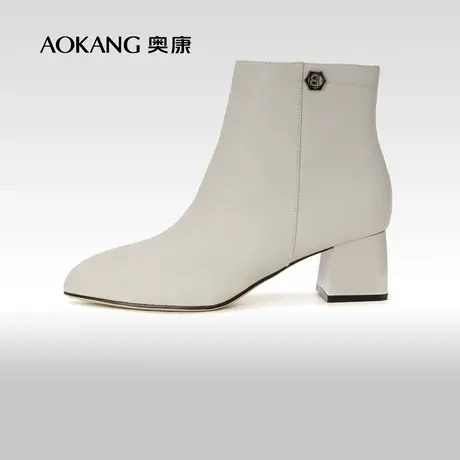 奥康女鞋 秋冬季休闲时尚真皮女士时装靴加绒保暖粗跟舒适图片