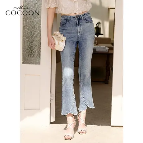 MISSCOCOON复古微喇牛仔裤2023夏季新款女装高腰显瘦设计感休闲裤商品大图