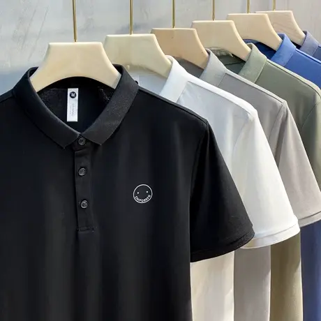 夏季薄款冰丝男士笑脸POLO衫男短袖T恤珠地修身半袖男潮POLI衫潮商品大图