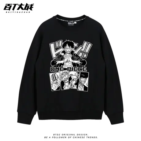 2025秋冬新款海贼王卫衣加绒加厚日系休闲运动青少年圆领无帽上衣商品大图