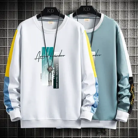 刺绣男士卫衣春秋款潮牌潮流宽松长袖t恤男秋衣青少年打底衫衣服商品大图