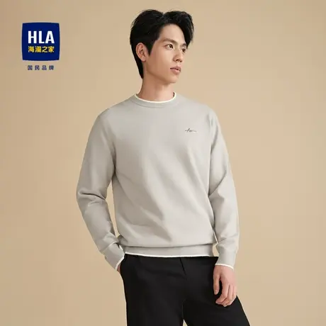 HLA/海澜之家包芯纱长袖针织衫2023秋季修身圆领套头上衣男图片