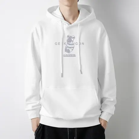 男士连帽卫衣春秋款宽松潮流加绒白色小熊外套休闲百搭长袖带帽衫商品大图