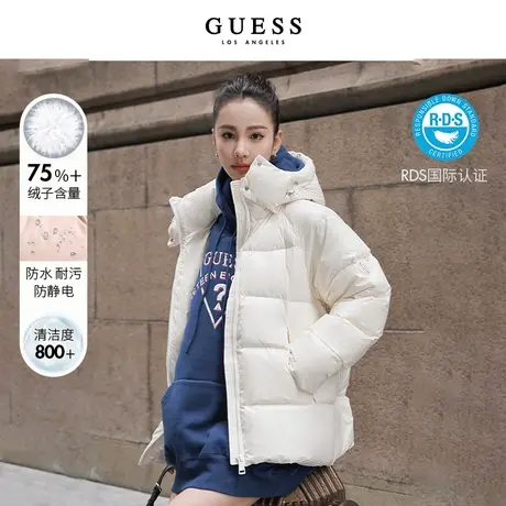 【38抢先购】GUESS男女同款连帽简约经典款保暖羽绒服图片