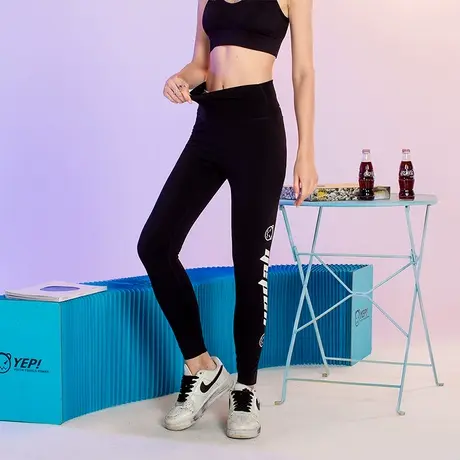 YEP字母印花黑色运动打底裤女春秋收腹高腰弹力紧身外穿鲨鱼潮牌商品大图