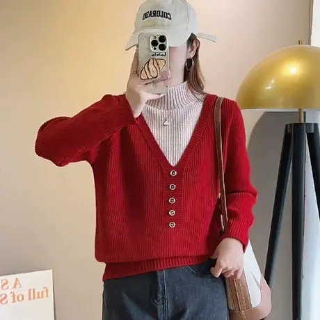 打底衫2023新款女秋冬假两件针织衫上衣女高级感穿搭小个子毛衣女图片
