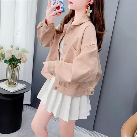 紫色牛仔短外套女士2023早秋新款宽松小个子休闲百搭工装夹克上衣图片