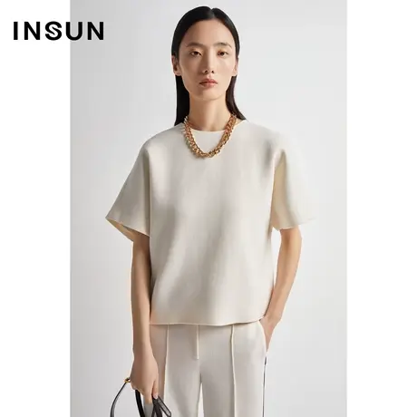 INSUN恩裳秋季黑白撞色羊毛套头衫图片