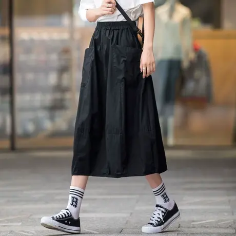 日系半身裙女休闲长裙夏季高腰a字裙伞裙2024新款工装裙夏天裙子图片