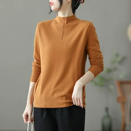 dza 复古纯色高领针织衫女士毛衣休闲宽松打底衫秋冬新款内搭上衣图片