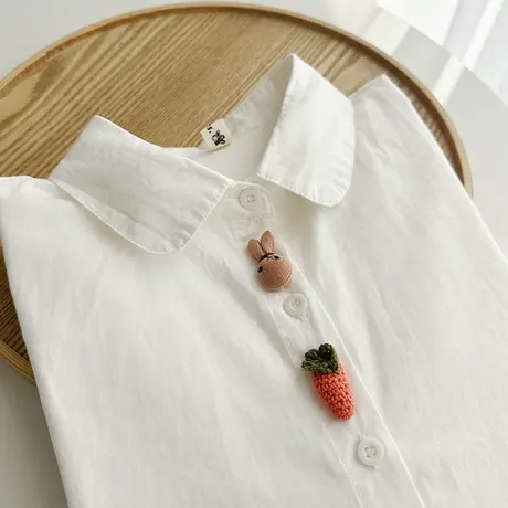 春秋季日系文艺小清新绣花纯棉长袖白衬衫女学生宽松百搭打底上衣图片