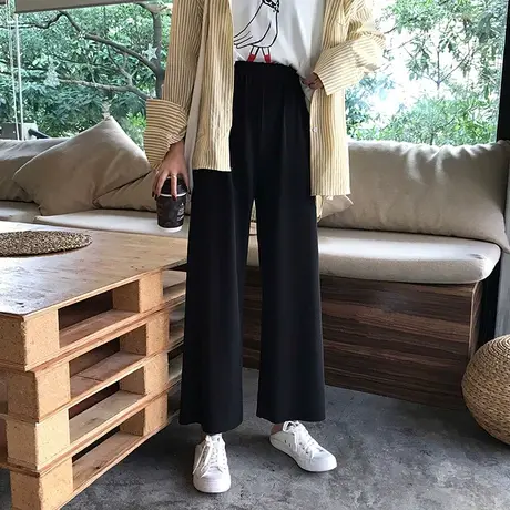 春季新款韩版裤子加绒宽松休闲裤高腰阔腿裤女坠感九分直筒裤冬装商品大图