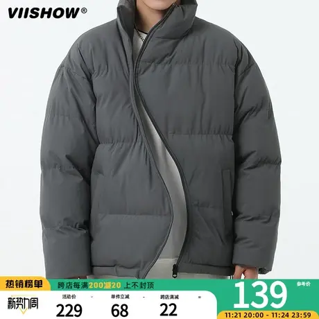 VIISHOW冬季复古不规则拉链立领棉衣男潮牌宽松加厚面包服棉袄商品大图