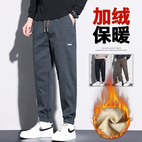 冬季潮牌束脚加绒加厚美式工装秋冬款男士高级感防风保暖休闲裤子商品大图
