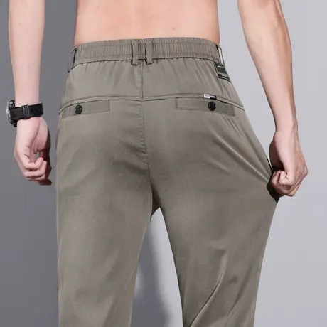 修身咖色西装男款弹力小脚西裤子男士冰丝直筒休闲裤男裤夏季薄款商品大图