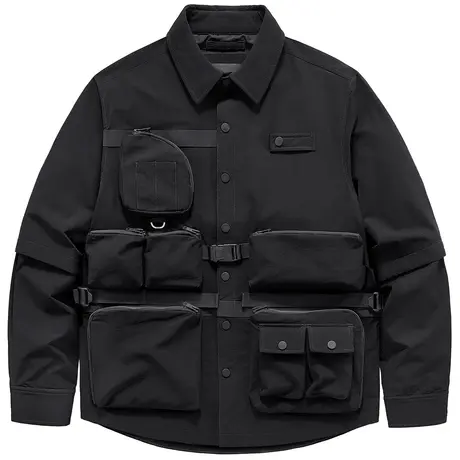 VIP翻领夹克男春秋季机能风多口袋工装衬衫外套宽松重磅上衣潮牌商品大图