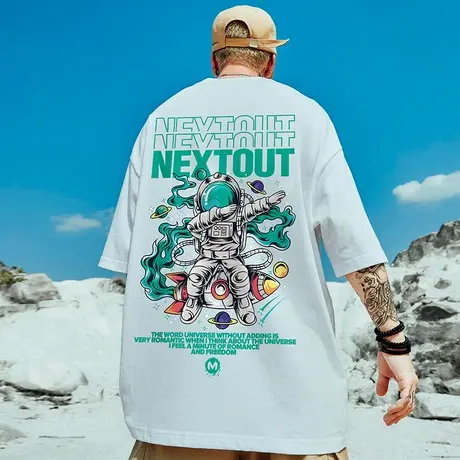 国潮嘻哈潮牌宇航员nasa联名短袖t恤男潮流宽松大码半袖体恤夏装商品大图