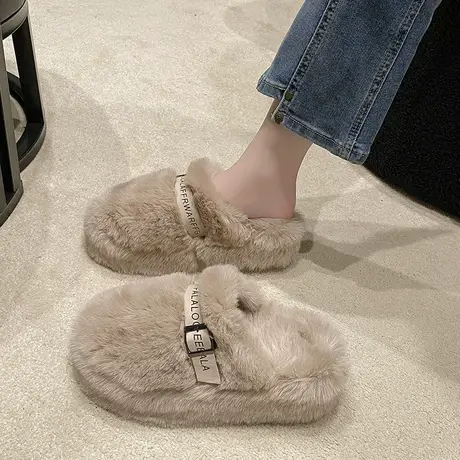 毛毛拖鞋女外穿2023新款秋冬季松糕厚底高跟小个子防滑时尚女鞋子商品大图