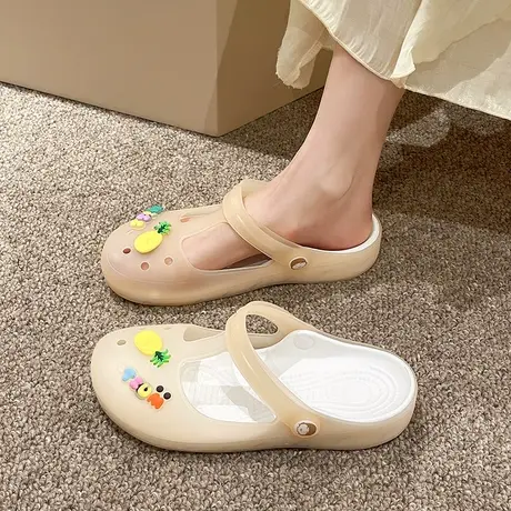 洞洞鞋凉拖鞋女夏外穿2023新款孕妇软底防滑一脚蹬两穿包头半拖鞋商品大图