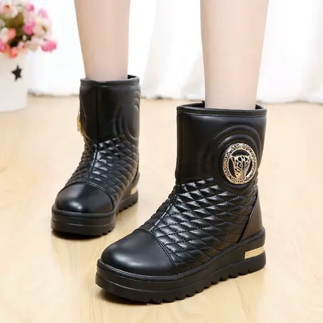 东北加厚雪地靴女短筒棉鞋女高帮冬季加厚厚底防水防滑户外棉靴子图片