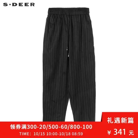 sdeer 😳圣迪奥简约新潮条纹面料松紧腰抽绳装饰时尚裤子S18460889商品大图