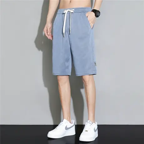 香港高端冰丝牛仔短裤男夏季薄款韩版潮流天丝休闲宽松直筒五分裤商品大图