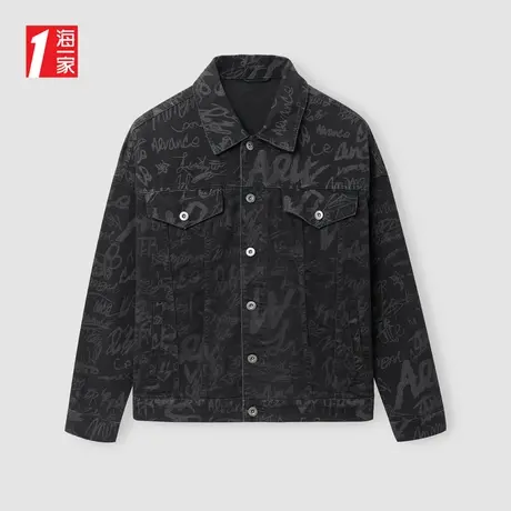 海一家时尚印花夹克2024春季翻领宽松活力新款男士牛仔外套商品大图