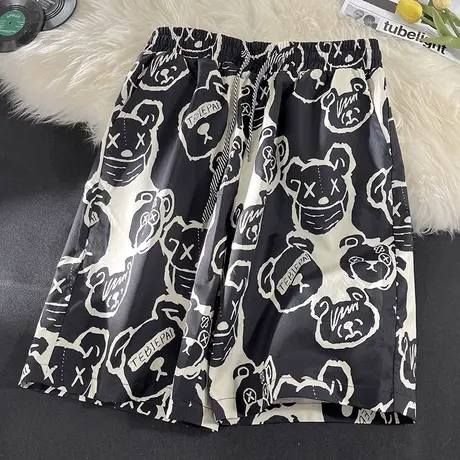 潮流卡通印花薄款透气休闲花短裤男夏季新款居家睡裤五分大裤衩子商品大图