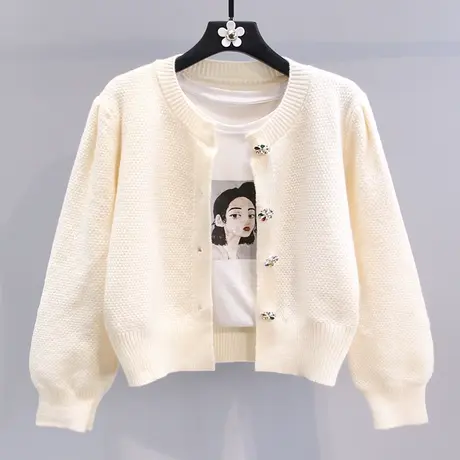 小香风短款毛衣外套女冬季2024新款时尚设计感小个子彩扣针织开衫图片