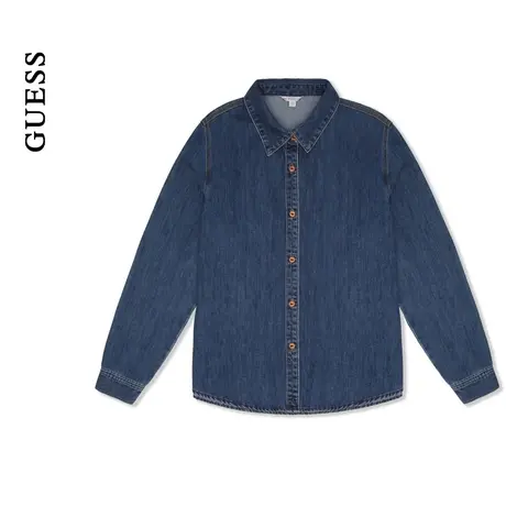 GUESS24年新款春季女士美式复古经典纯色水洗牛仔衬衫-YO1D1293图片