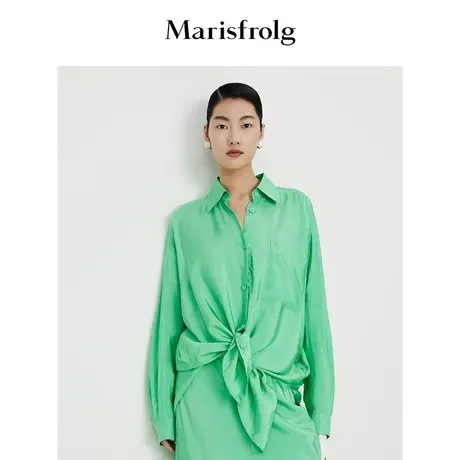 #多巴胺穿搭# 玛丝菲尔衬衫夏季新款清新绿优雅气质长袖衬衣女图片