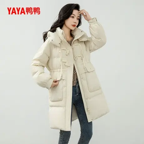 鸭鸭中长款羽绒服女2024加厚新款立领连帽百搭时尚保暖外套J图片